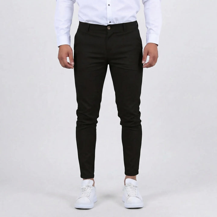 Grå vardagsbyxa för herrar i slim fit modell, bakifrån