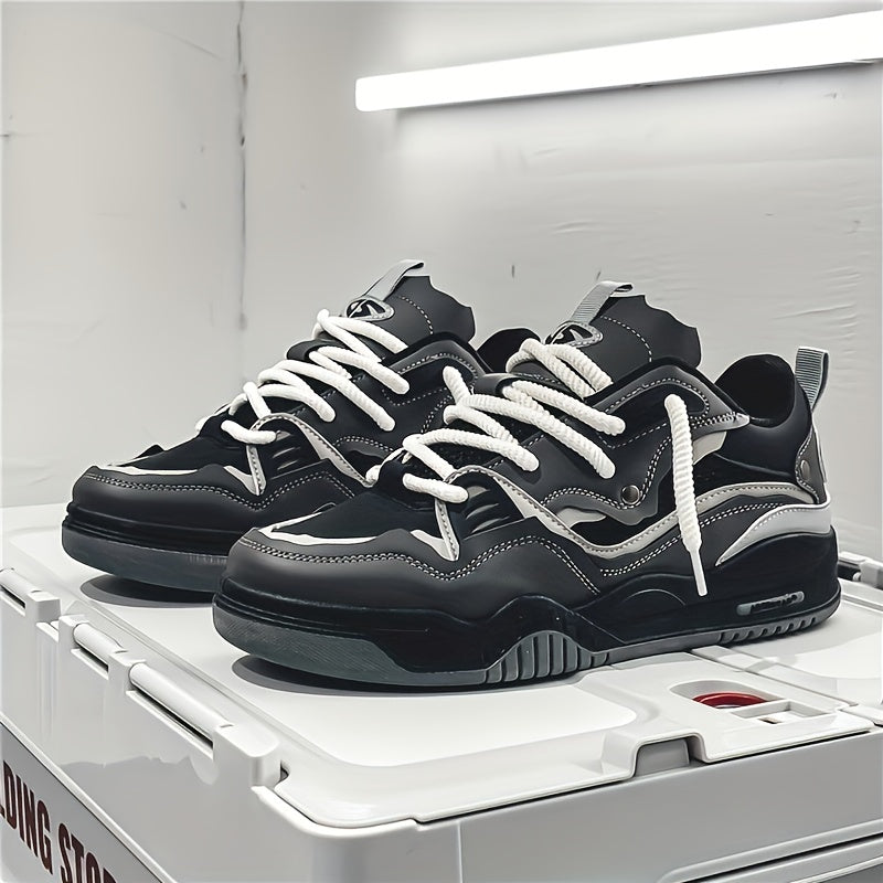 Stilfulla svarta chunky sneakers för herr med vita skosnören