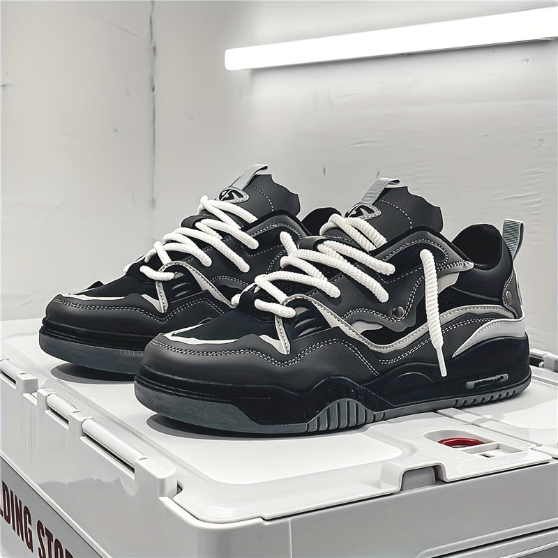Närbild på designdetaljer hos svarta chunky sneakers