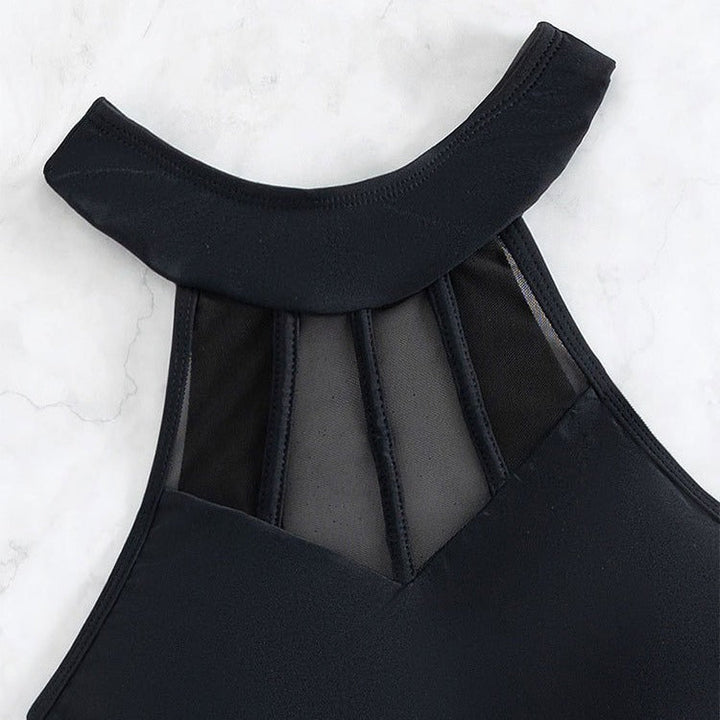 Svart dam baddräkt med transparenta detaljer och hög midja för sommar och strand