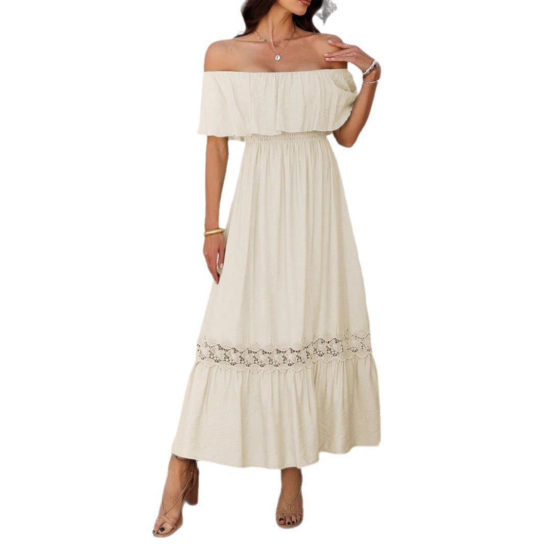 Vit off-shoulder maxiklänning för dam med vackra volanger och somrig design