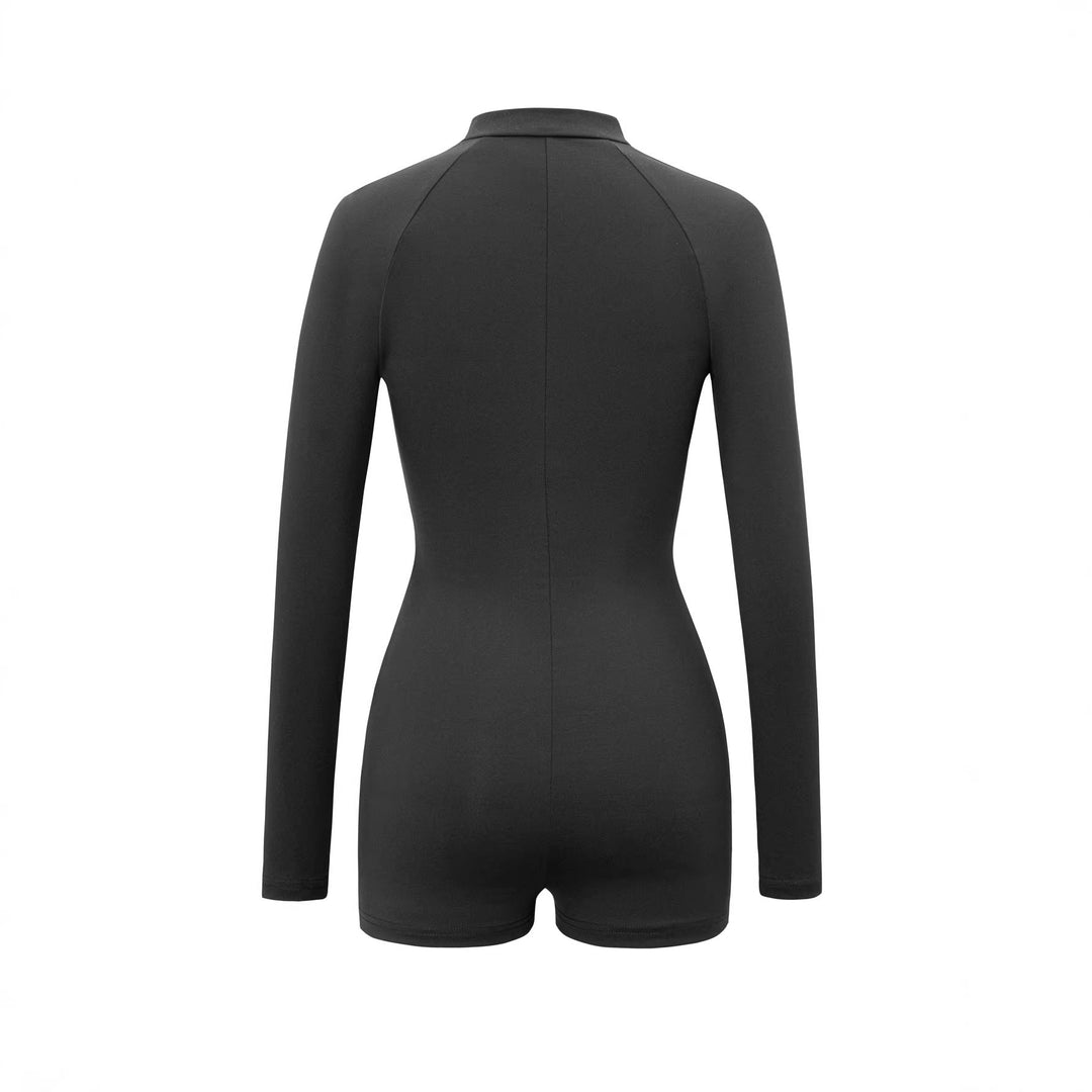 Sportig dam bodysuit med lång ärm och dragkedja i ryggparti