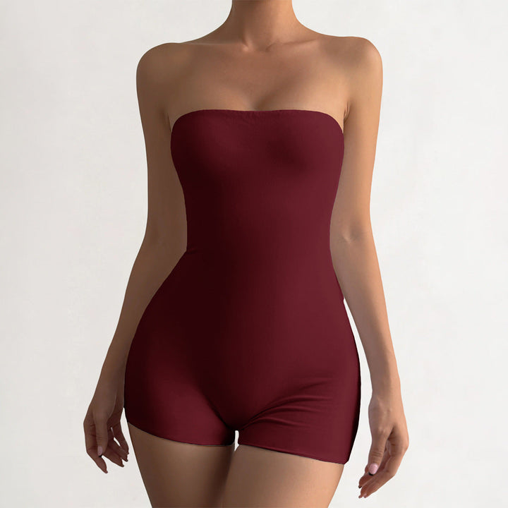 Vinkörningsfärgad strapless jumpsuit med stretchig passform