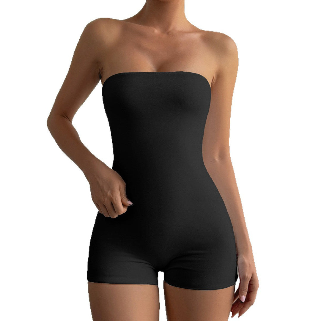 Kort damjumpsuit med stretch för sommar och fest, bakifrån