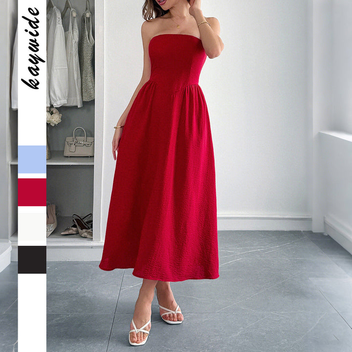 Röd off-shoulder maxiklänning för damer i elegant stil