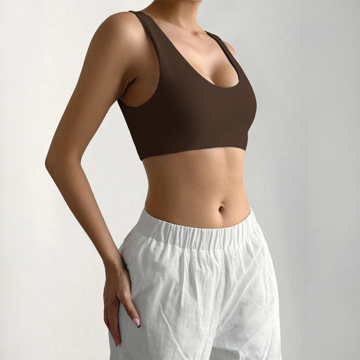 Brun sportbustier med elastisk skärning och bekväm passform