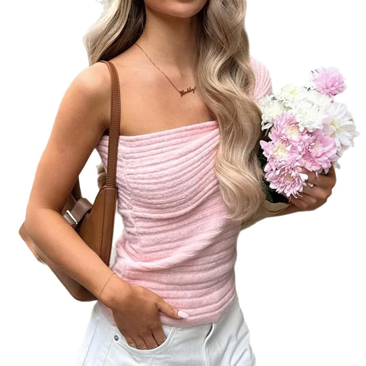Feminin rosa volangtopp för dam med åtsittande siluett och stil