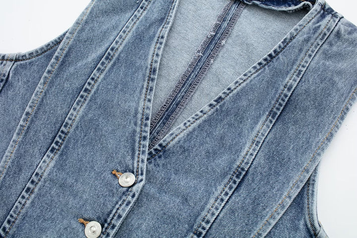 Stilren ljusblå jeansväst, cropped passform för dammode