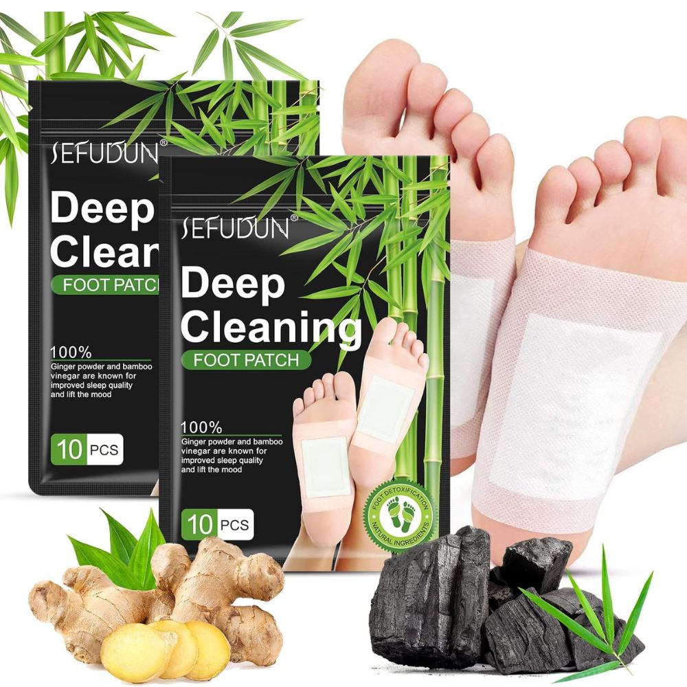 Avgiftningsfotkuddar 20-pack förpackning och ingredienser
