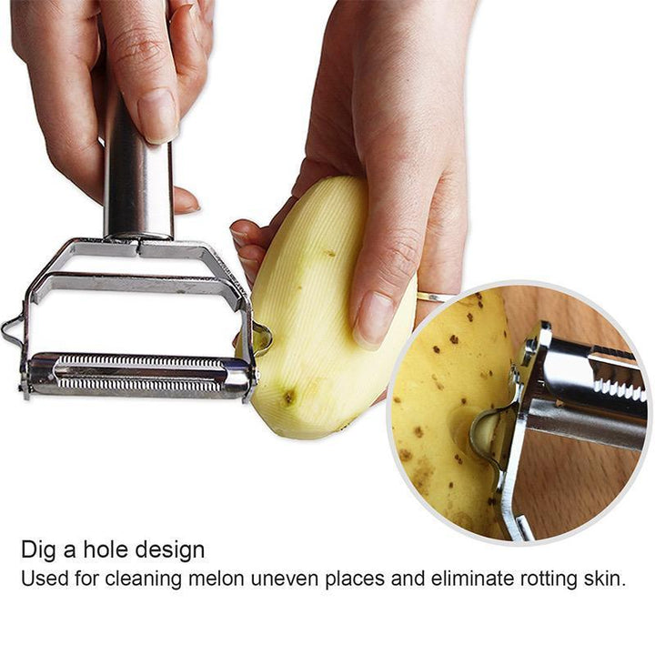 Närbild på köksredskap och grönsaksskalare med ergonomiskt handtag