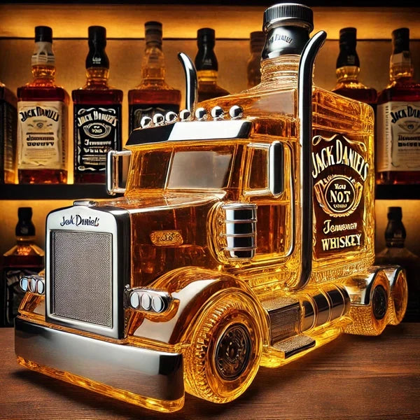 Närbild på fronten av semitrailer whiskeyflaska
