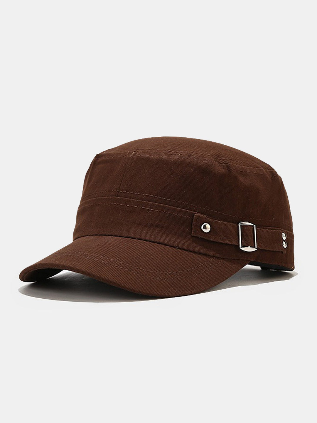 Armégrön militärkeps med platt topp och spänne för män, streetwear accessoar