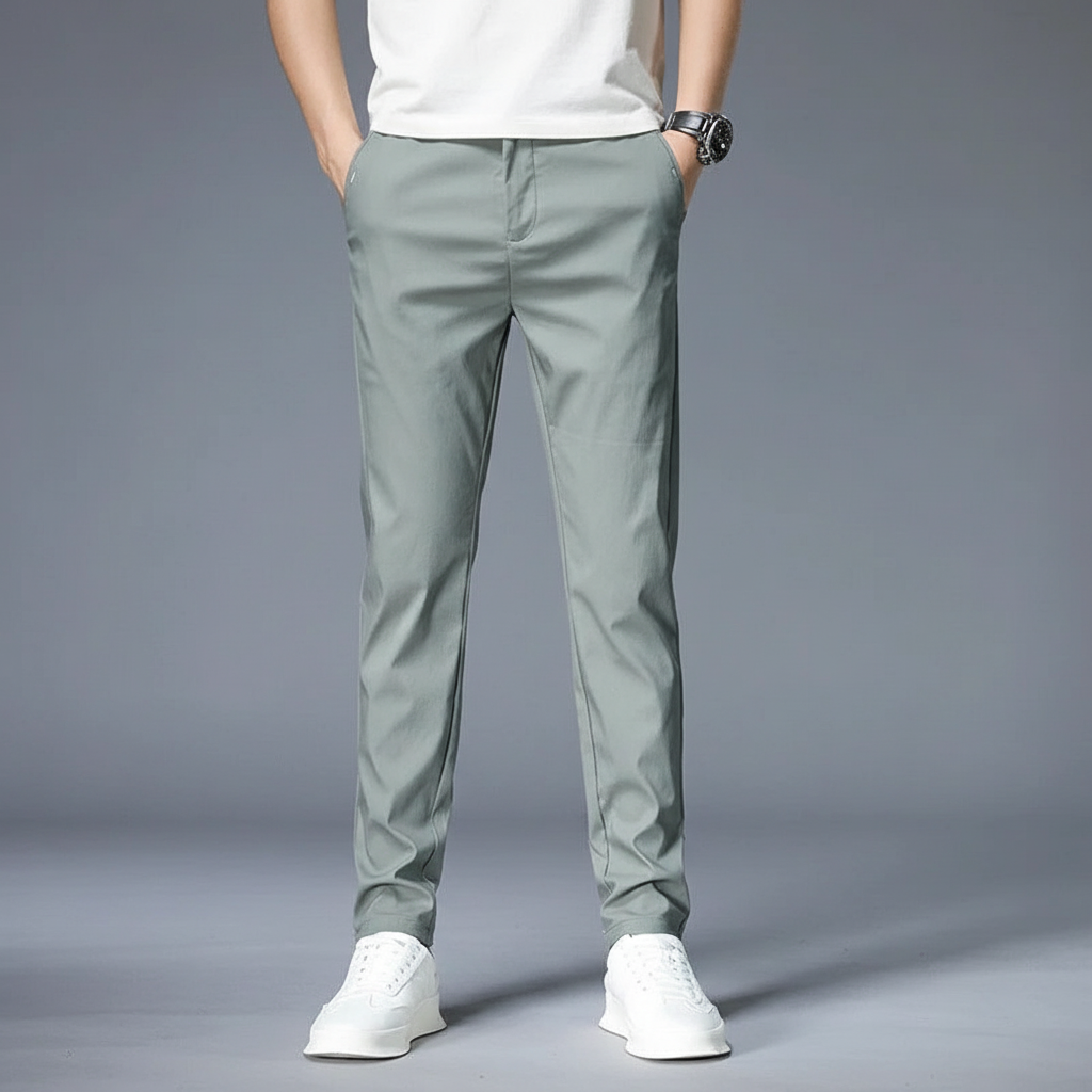 Elastisk slim fit byxa för män bakifrån