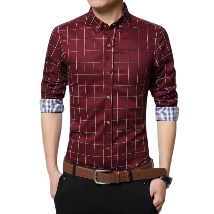 Röd rutmönstrad slim fit skjorta för män i snygg modell
