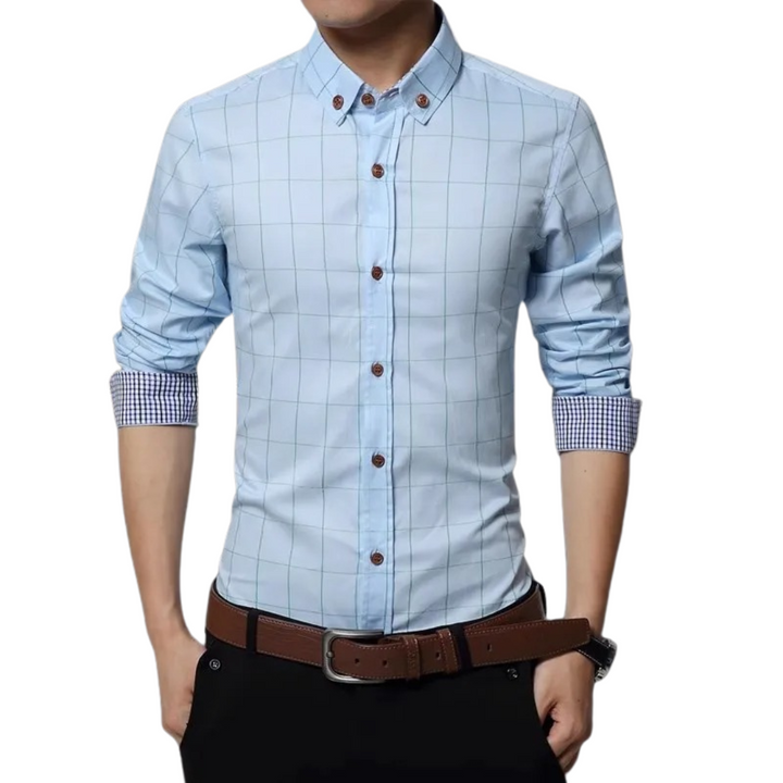 Slim fit herrskjorta i rutmönster med lång ärm för stil och komfort