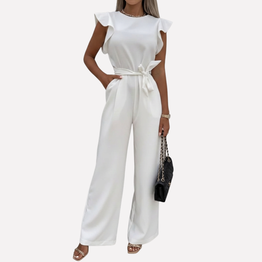 Elegant jumpsuit för dam med vida byxor och fladdrande ärmar framifrån