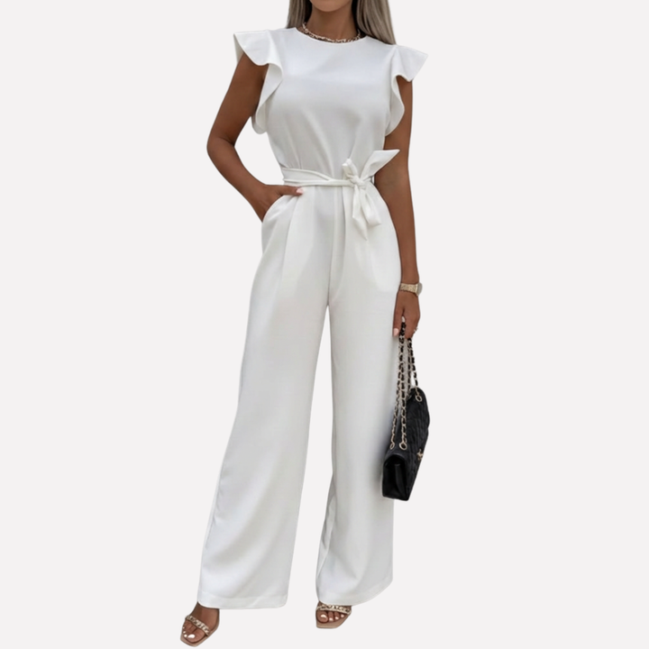 Elegant jumpsuit för dam med vida byxor och fladdrande ärmar framifrån