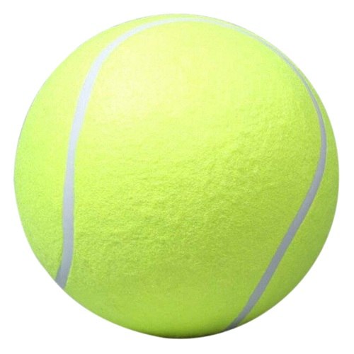 Stor gul tennisboll mot vit bakgrund