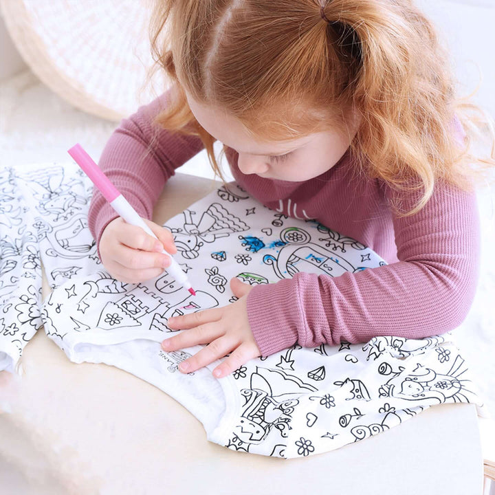 FÄRG MIG PYJAMAS Tvådelat set + 🎨 24st tygmarkörer pennor set