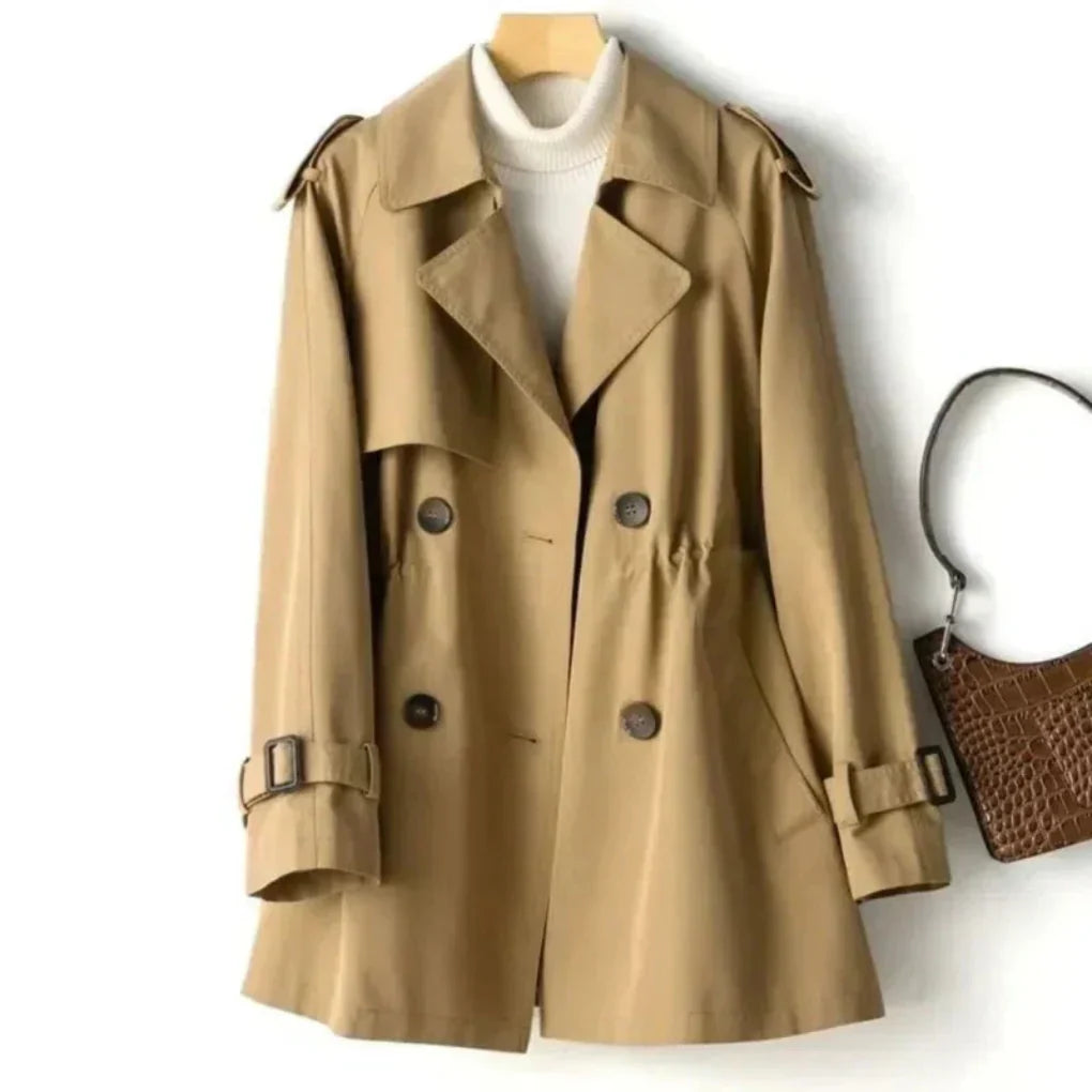 Camel-färgad dubbelknäppt trenchcoat för kvinnor