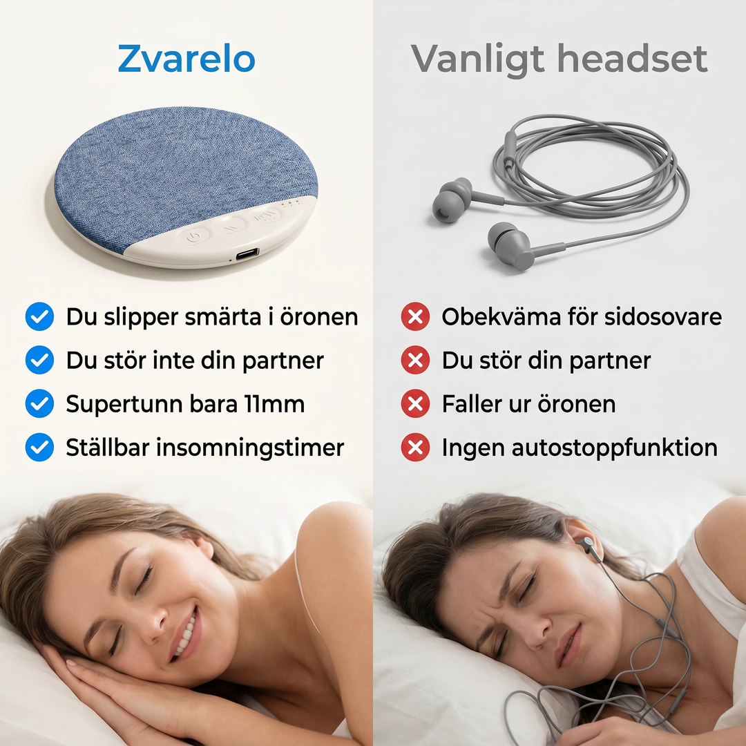 Trådlös kuddhögtalare för sömn placerad under vit kudde i sängen
