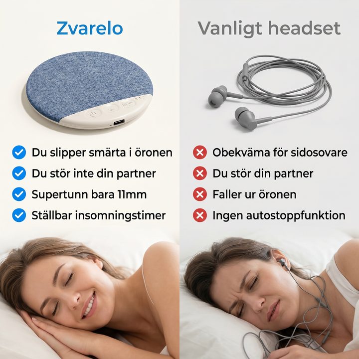 Trådlös kuddhögtalare för sömn placerad under vit kudde i sängen