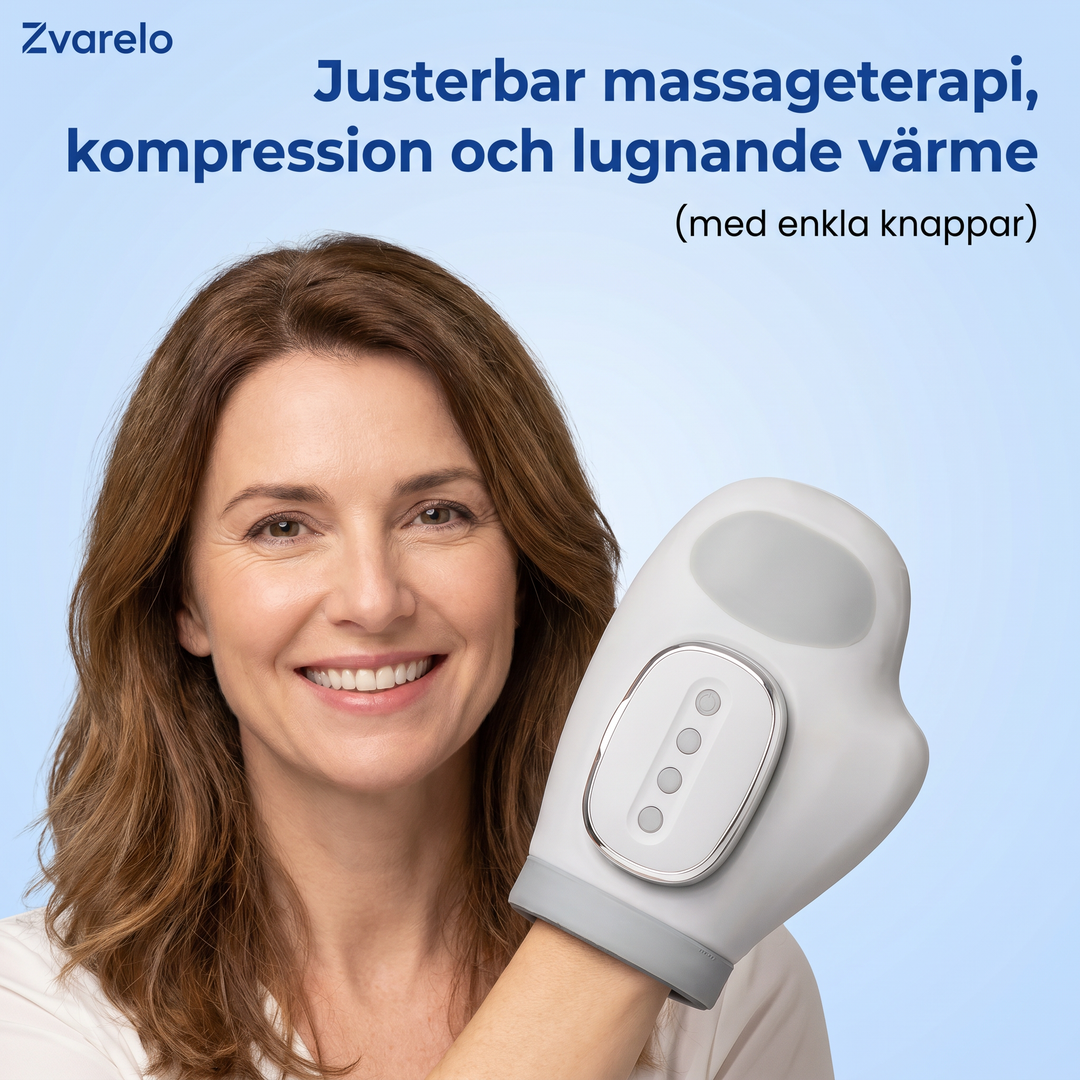 Handmassager placerad på bord som visar den ergonomiska designen