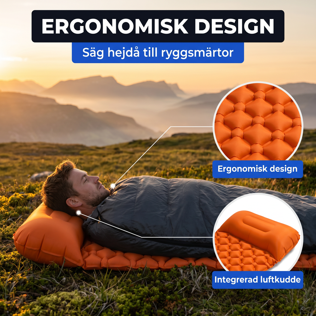 Person som vilar på ett bekvämt liggunderlag i ett tält under campingen