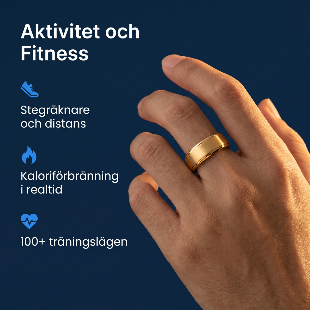 Närbild på smart ring för daglig aktivitets- och stressmätning