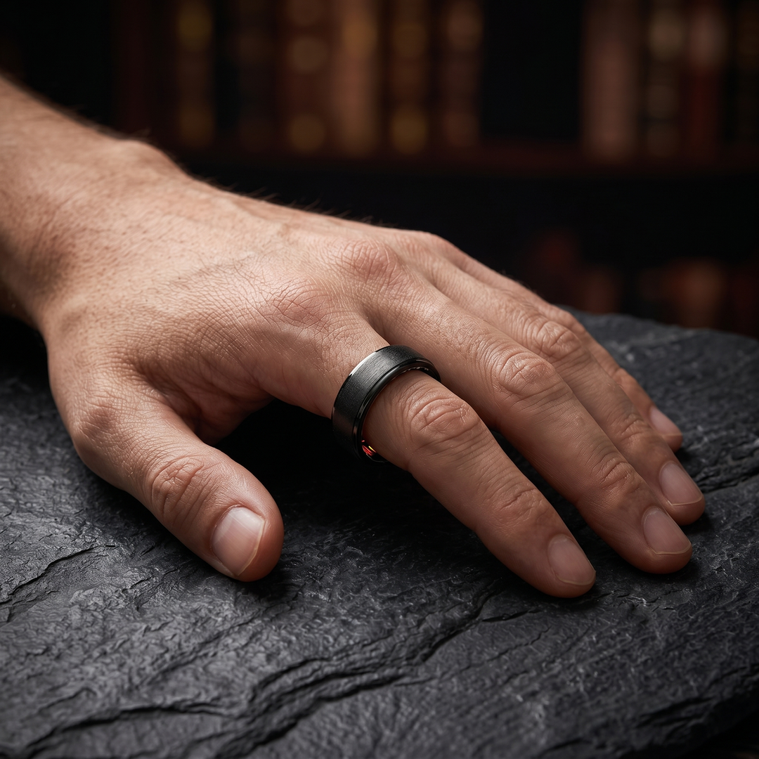 Zvarelo smart ring i stilren finish mot minimalistisk bakgrund