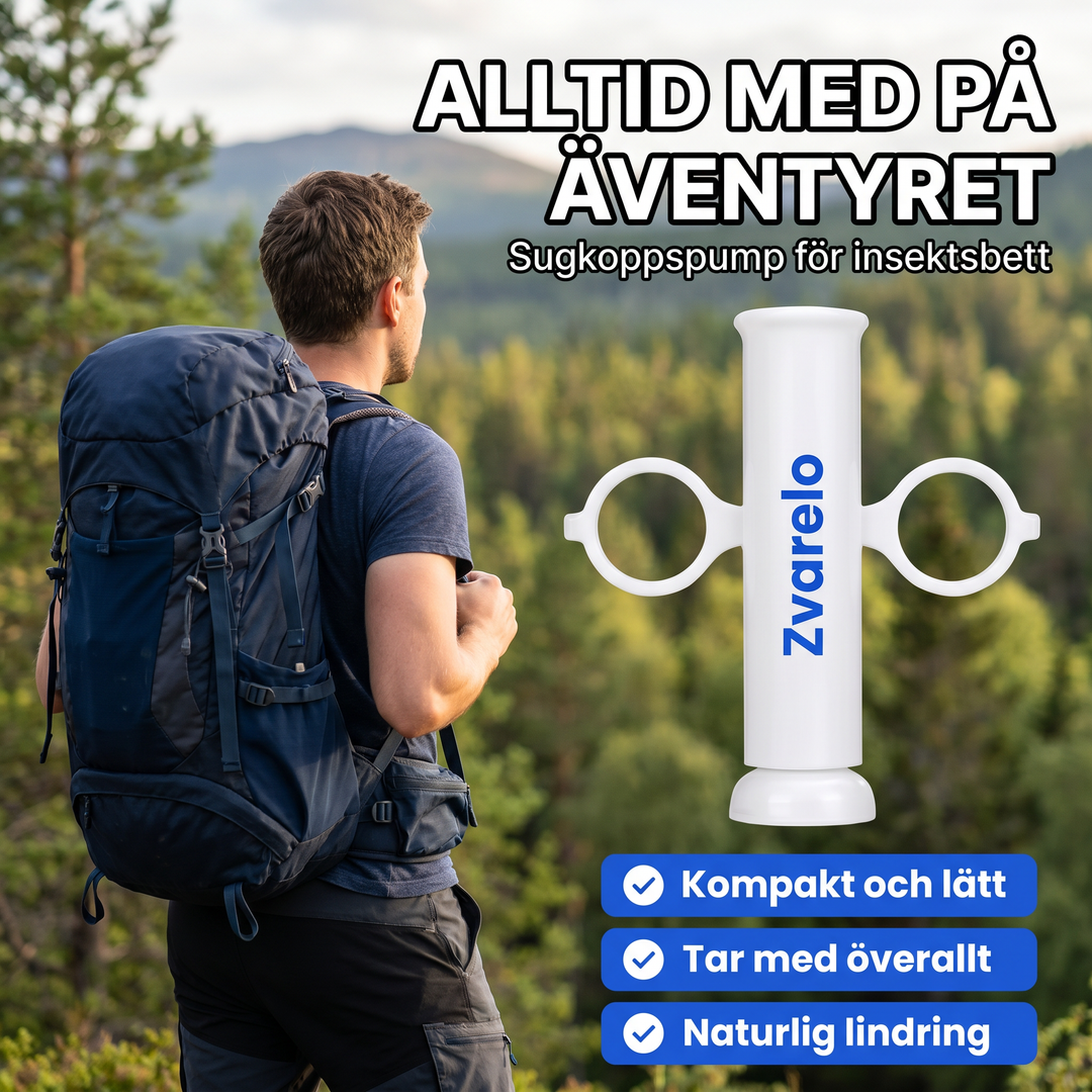 Vandrare med ryggsäck och Zvarelo sugpenna i naturen
