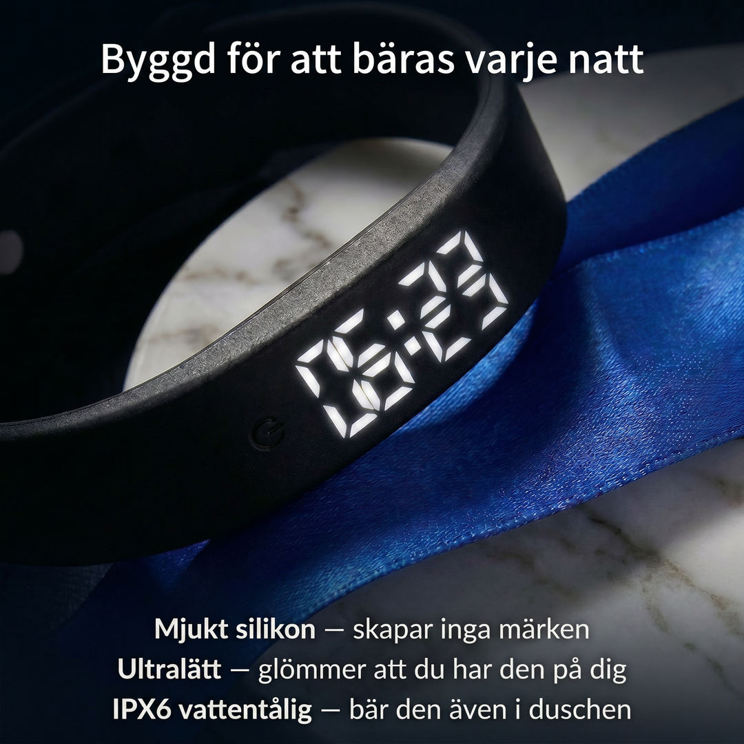 Zvarelo vibrerande väckningsarmband som visar aktuell tid på tydlig display