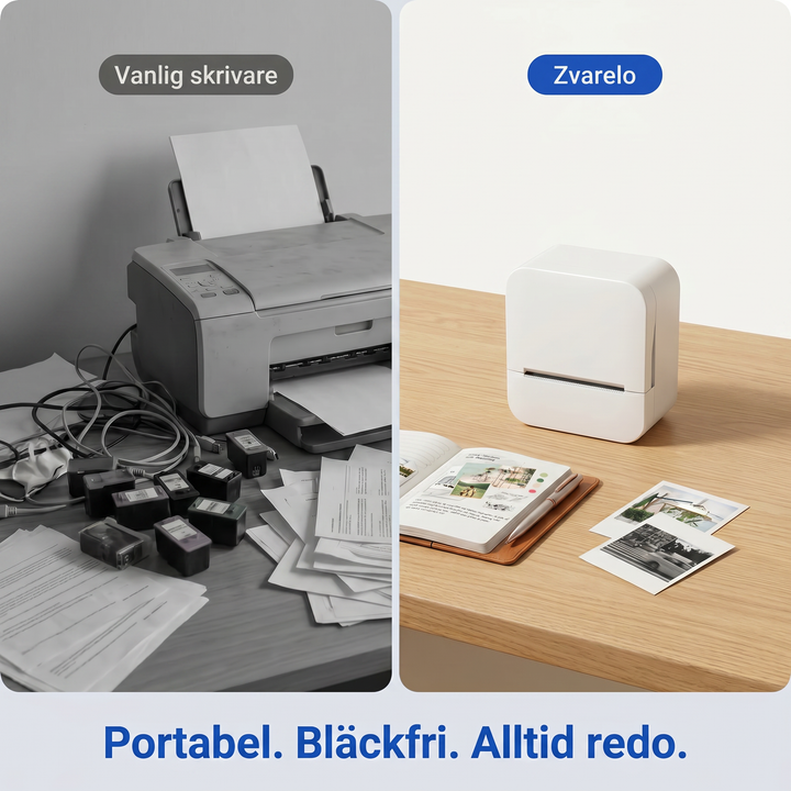 Portabel bläckfri miniskrivare för foton och anteckningar i stilren vit design