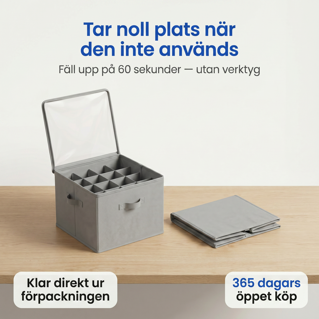 Hopfällbar skobox öppen för enkel åtkomst till skorna