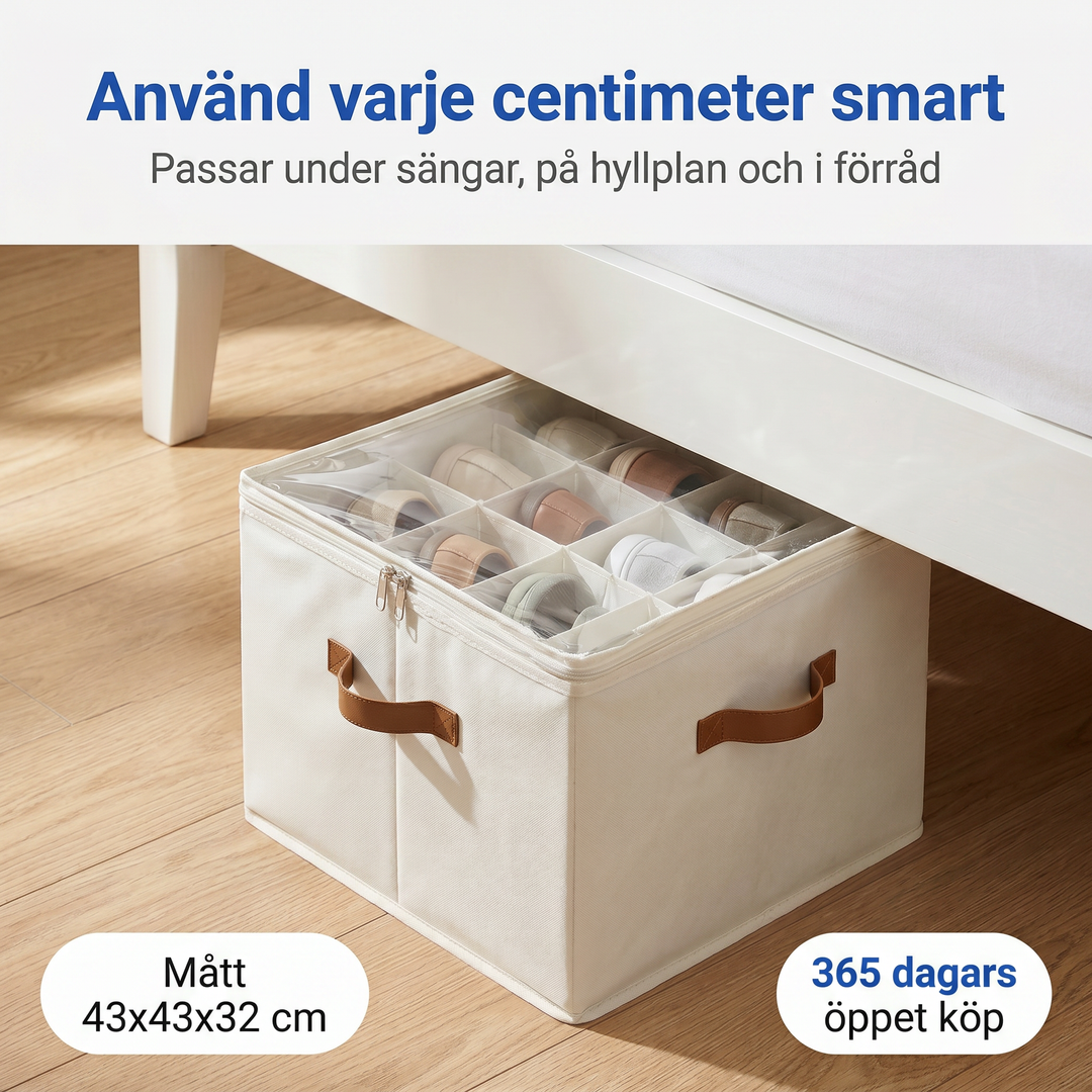 Zvarelo skoförvaringslåda placerad under sängen för smart förvaring