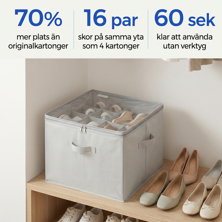 Hopfällbar skoförvaring i hallen för skoboxar och bättre ordning