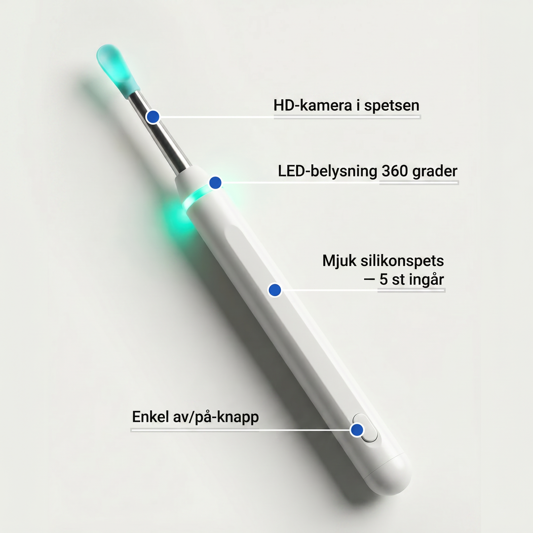 Elektrisk öronrengörare med kamera och LED-ljus i snygg design