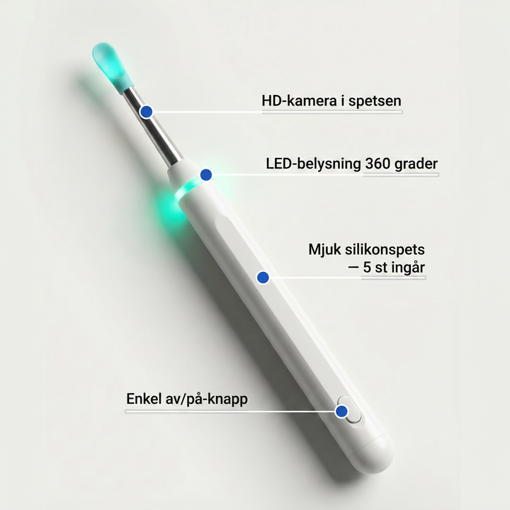 Elektrisk öronrengörare med kamera och LED-ljus i snygg design