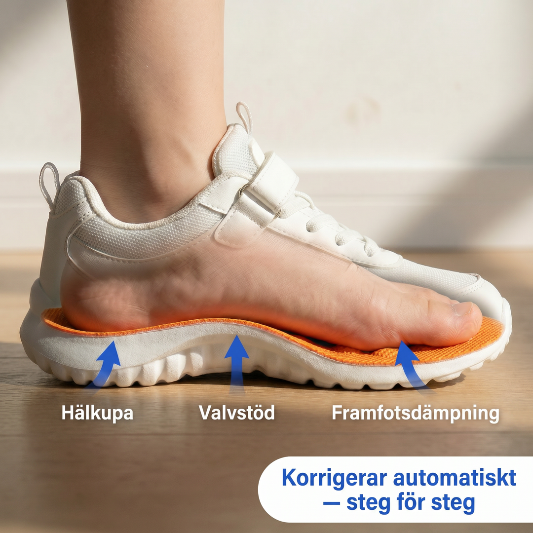 Innersulor för fotsmärta placerade bredvid ett par skor