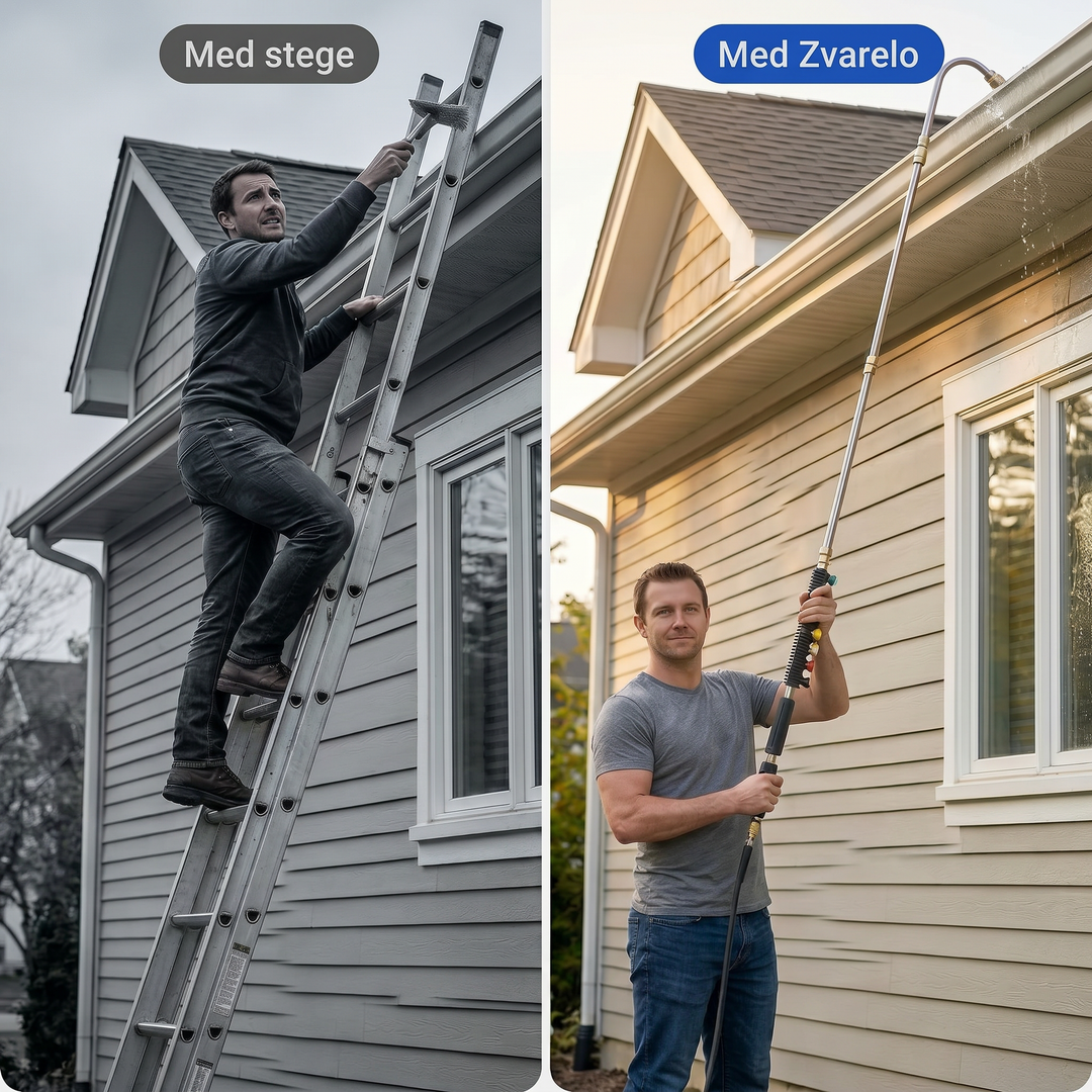 Jämförelse mellan att använda stege och Zvarelo högtrycksstav