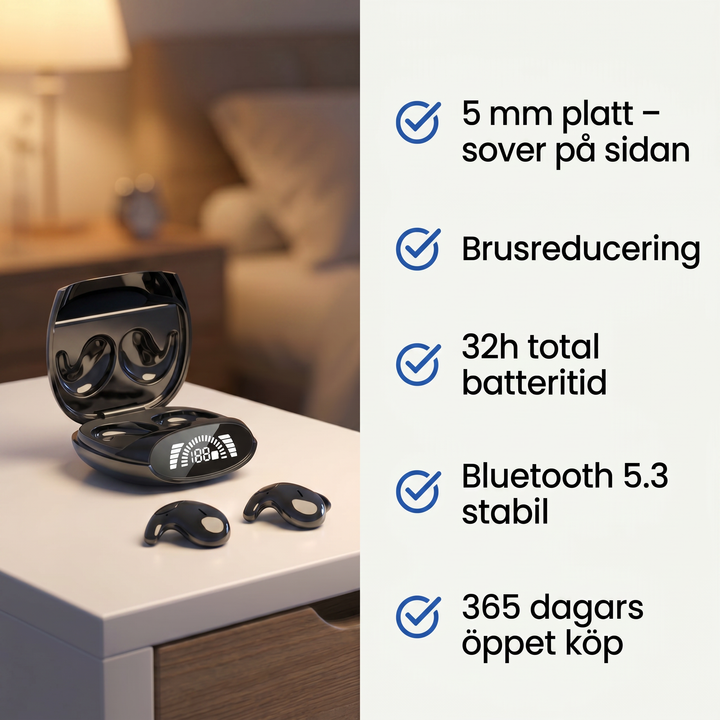Flexibla trådlösa hörlurar för sömn i stilrent och skonsamt tygmaterial