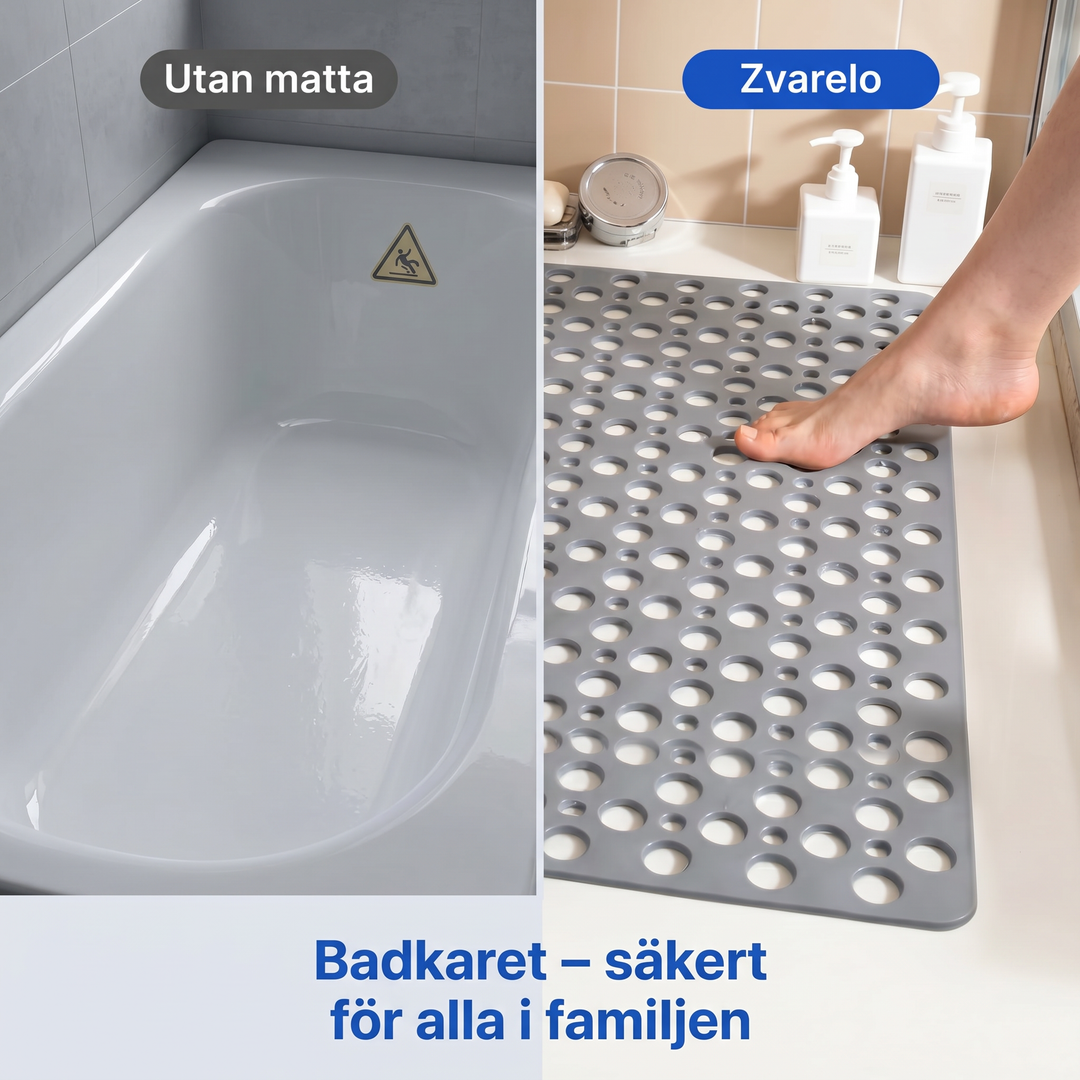 Jämförelse mellan badkar utan matta och med Zvarelo duschmatta