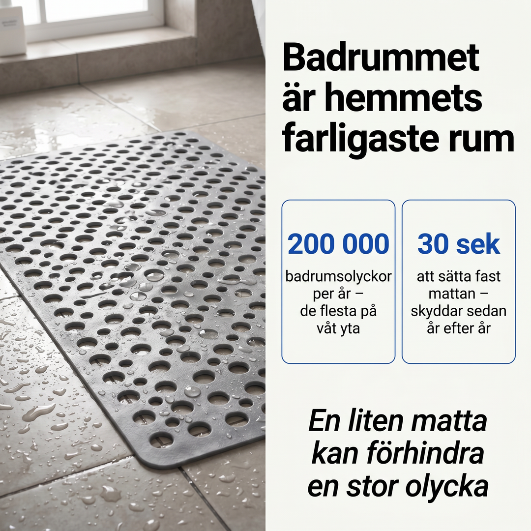 Halkfri duschmatta i vitt gummimaterial för säkerhet i badrummet
