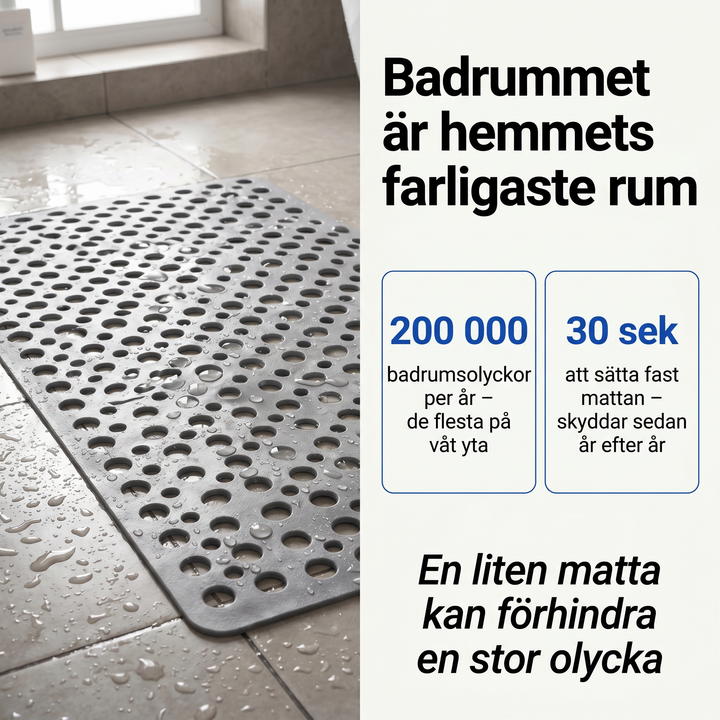Halkfri duschmatta i vitt gummimaterial för säkerhet i badrummet