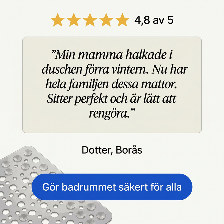 Grå halkfri duschmatta som förhindrar halkolyckor i duschen