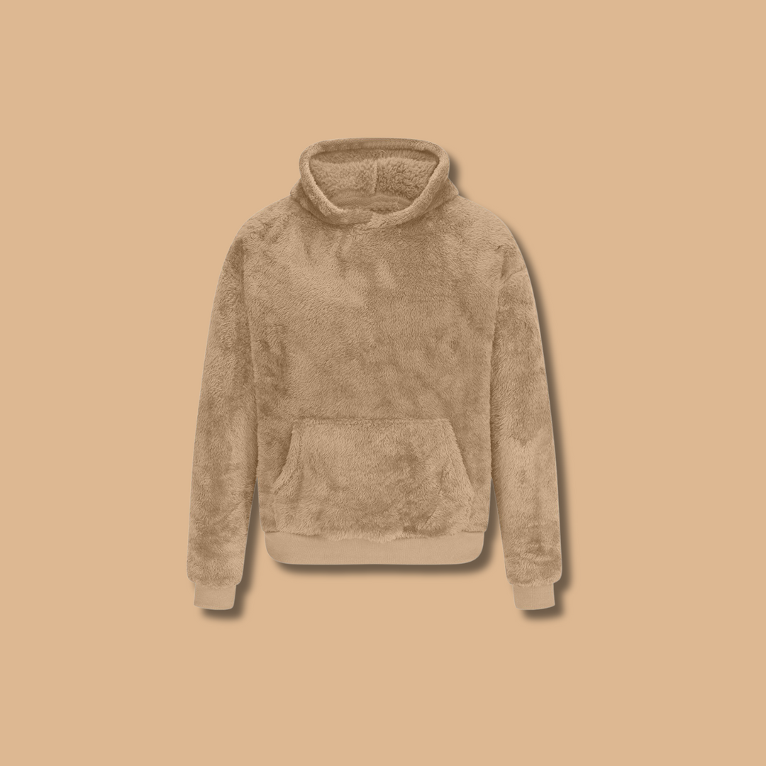 Khakifärgad mjuk hoodie för män med huva