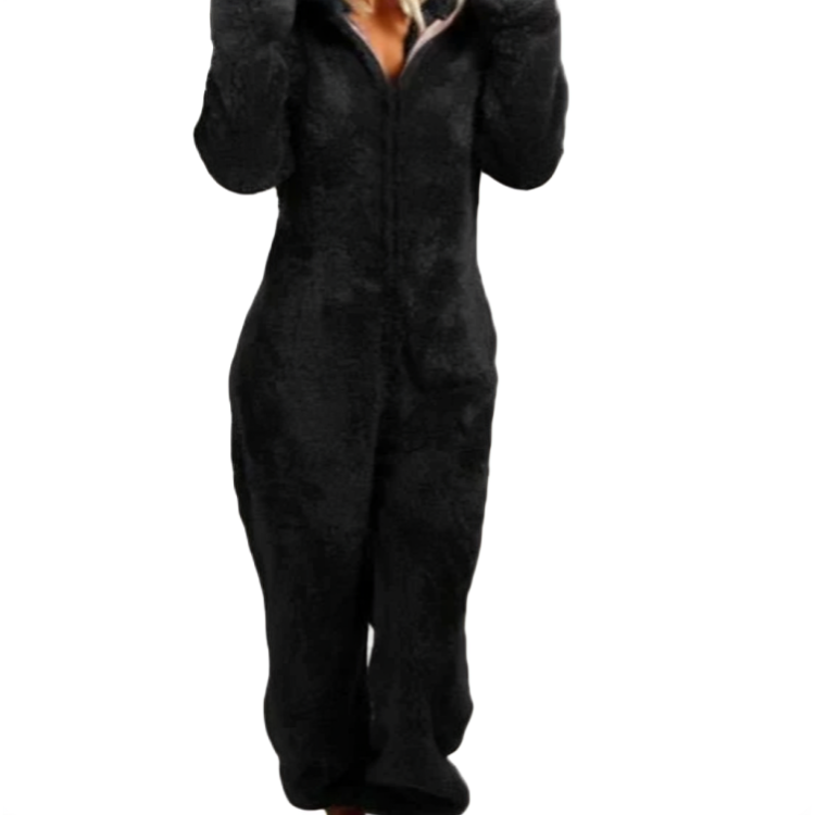 Dam jumpsuit med huva i mjukt material för mysiga hemmakvällar