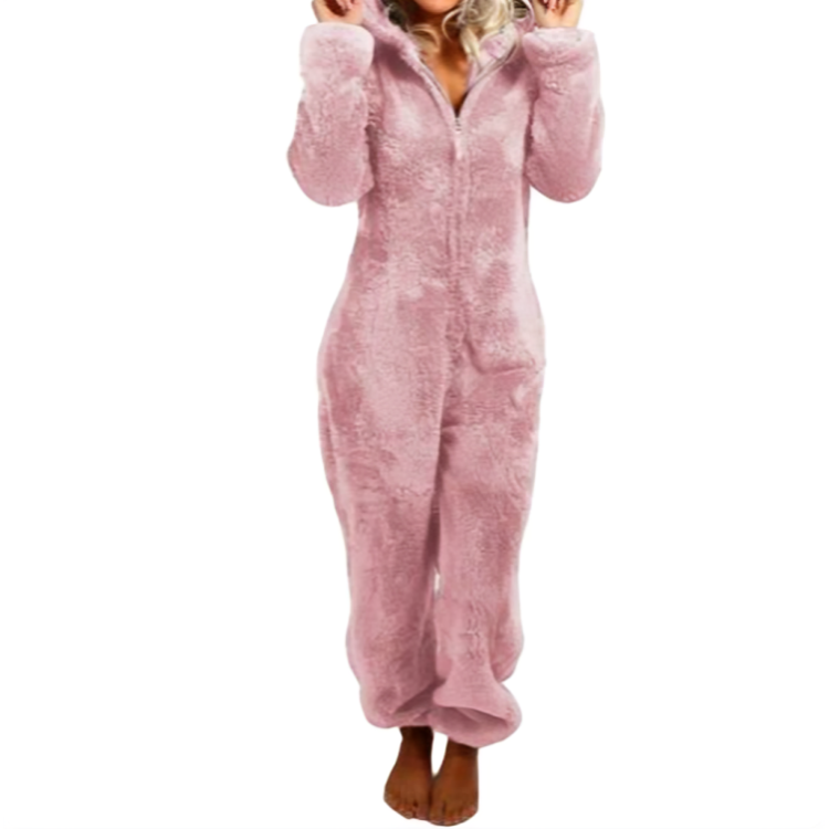 Innesittarkläder för kyliga dagar mjuk dam jumpsuit med huva