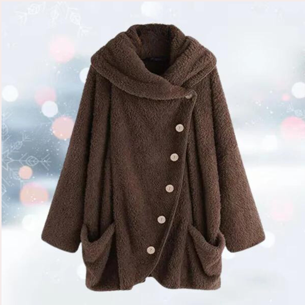 Brun oversized fleecejacka för damer med knäppning framtill
