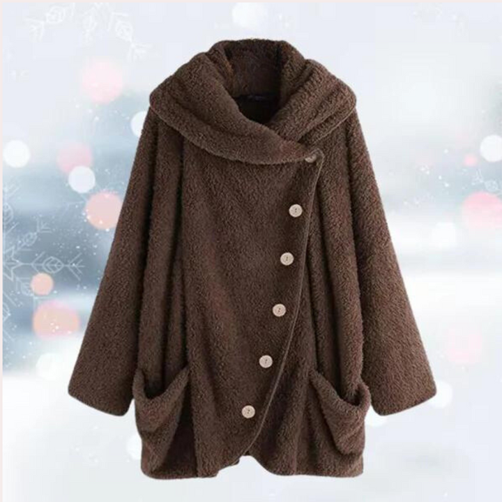 Brun oversized fleecejacka för damer med knäppning framtill